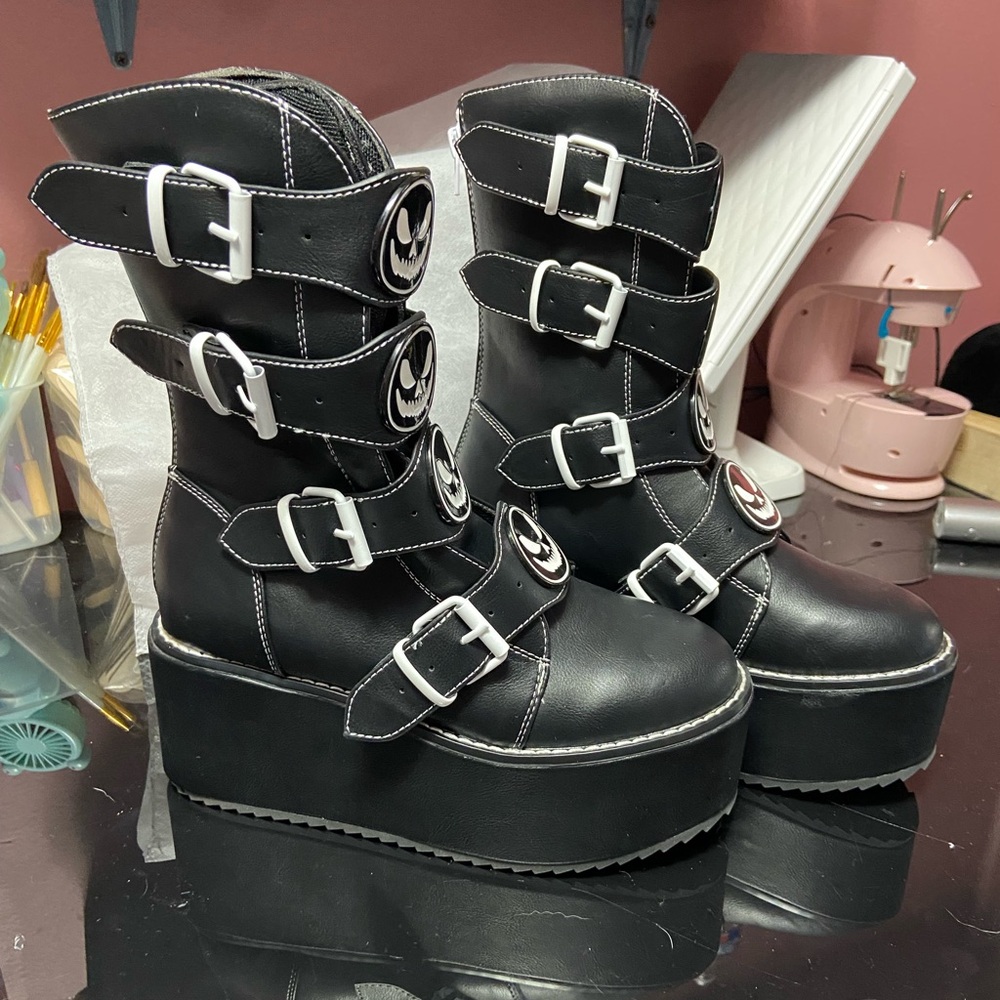 Black Platform Buckle Boots